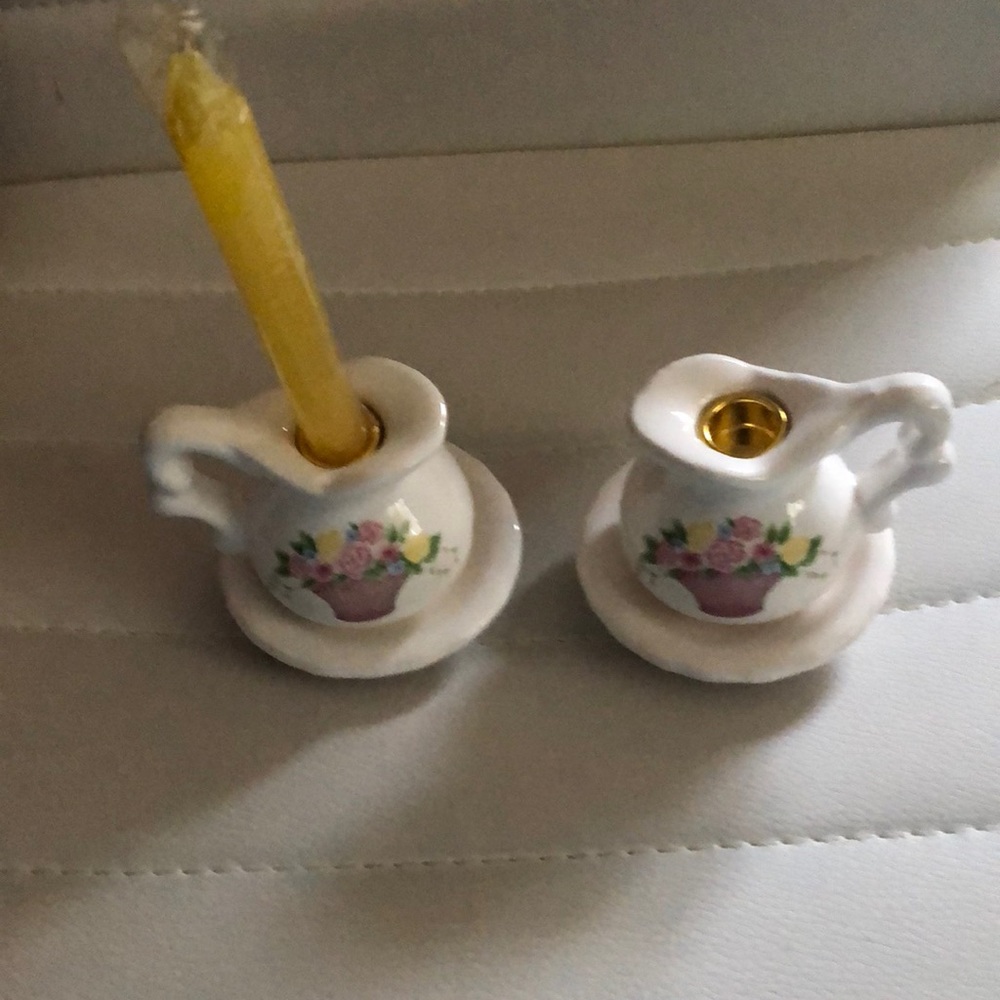 Vintage candle holders teacup design flowers 🌸 on cups